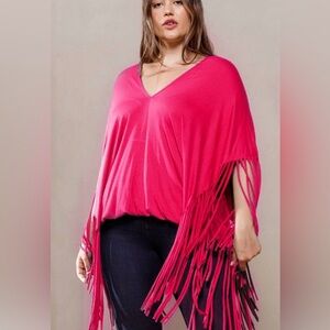Vibrant Pink Fringe Poncho Top 🛍️S-3X Available
